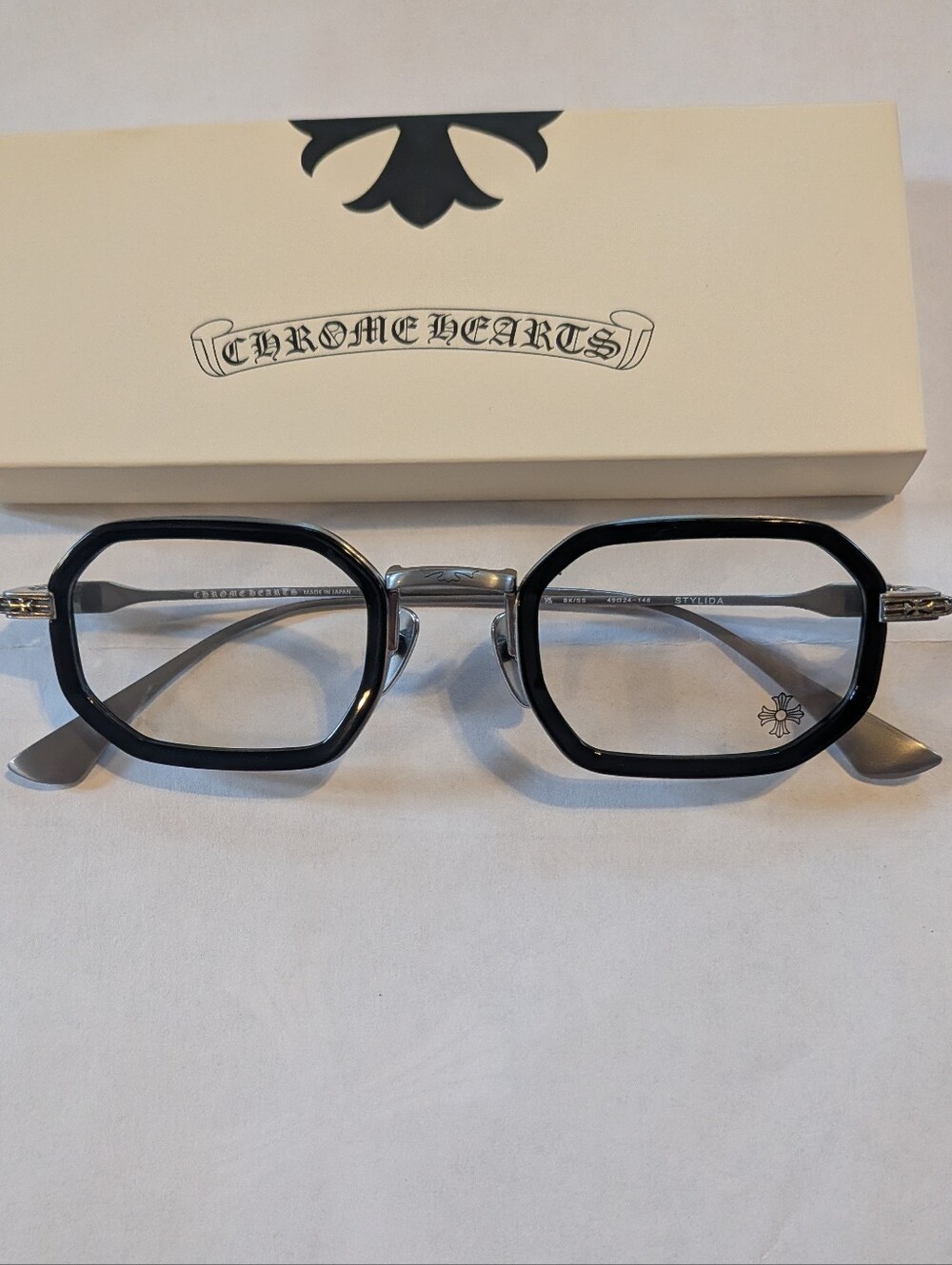 AUTHENTIC 925 Silver Chrome Hearts Stylida Men's Black Octagonal Glasses
